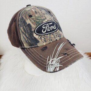 Camo Ford Hat by H3 Headwear Sport Gear Realtree Camouflage Distressed Brown